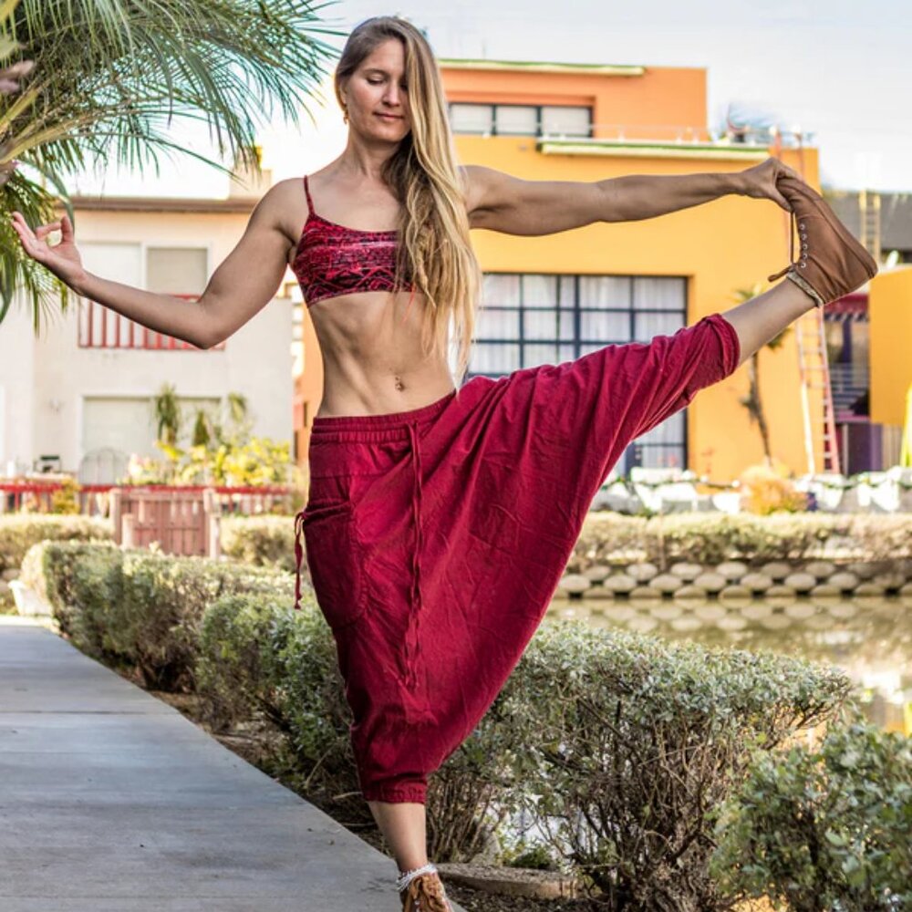 O.G. Solid Harem Pants Unisex Boho Festive Monk Style Lounge Travel Hippie Red - Picture 4 of 13